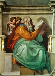Prophets and Sibyls: Zechariah (Sistine Chapel ceiling in the Vatican), 1508-1512. Found in the collection of The Sistine Chapel, Vatican.