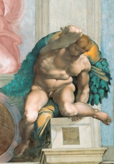 Ignudo (Sistine Chapel ceiling in the Vatican), 1508-1512. Found in the collection of The Sistine Chapel, Vatican.