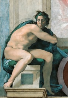 Ignudo (Sistine Chapel ceiling in the Vatican), 1508-1512. Found in the collection of The Sistine Chapel, Vatican.