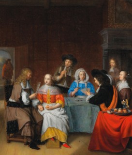 Interior with a Elegant Society Playing Cards, 1660s. Private Collection.