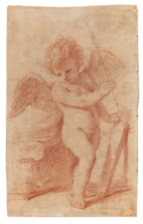 Cupid putting an arrow away in his quiver. Private Collection.