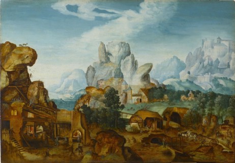 Rocky Landscape with a Forge (The Flight into Egypt) , before 1550. Found in the collection of Szepmuveszeti Muzeum, Budapest.