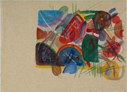 Watercolor "With forest and rainbow", 1913. Found in the collection of Städtische Galerie im Lenbachhaus, Munich.