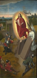 Calvary Triptych: The Resurrection, right wing, 1480s. Found in the collection of Szepmuveszeti Muzeum, Budapest.