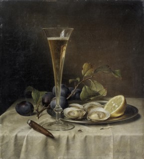 Still life with champagne and oysters , 1857. Private Collection.