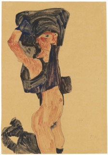 Kneeling Girl Pulling Her Skirt Over Her Head, 1910. Private Collection.