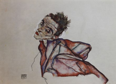 Self-portrait with backwards-held arms , 1915. Private Collection.
