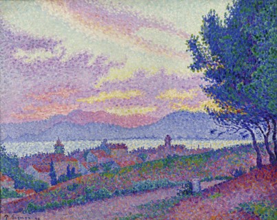 Vue de Saint-Tropez, coucher de soleil au bois de pins , 1896. Found in the collection of Musée de l'Annonciade, Saint-Tropez.