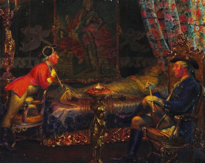 Struensee and Caroline Mathilde at the dead body of Queen Sofie Magdalene, 1910. Private Collection.