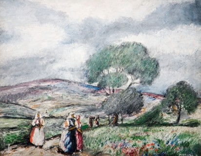 Stormy Landscape With Blue And Red Figures, 1940.