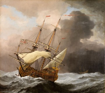 The English Ship Hampton Court in a Gale, 1678-80. Willem Van de Velde the Younger was a the Dutch marine painter. He emigrated to England with his father in 1674, both were employed in the service of...