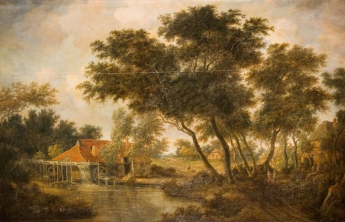 The Watermill. After Meindert Hobbema. One of a number of copies of an original painting by Meindert Hobbema.