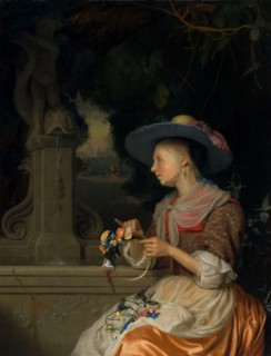 Woman Weaving a Crown of Flowers, c. 1675/1680.