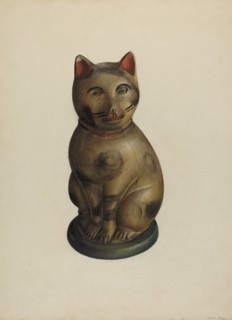 Pa. German Seated Chalkware Cat, 1935/1942. Creator: Mina Lowry.
