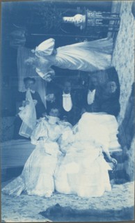 Untitled (Double exposure of several people in interior), 1890s.