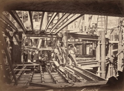 Workers on Girders of Auditorium, New Paris Opera, c. 1867.