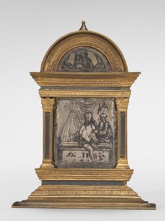 Pax with the Man of Sorrows (in lunette: Virgin and Child).