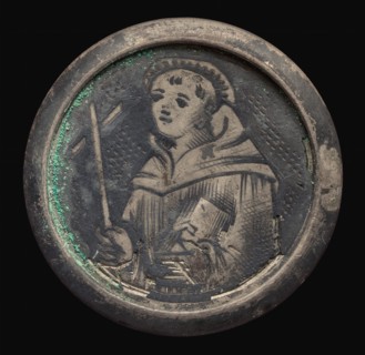 Half Figure of a Monk with Cross and Book.