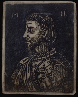 Bust of a Bearded Man with Ornate Breastplate Facing Left.