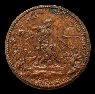 Mary as Peace Setting Fire to Arms [reverse], 1555.