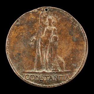 Constancy Leaning on Tall Staff [reverse], c. 1485.