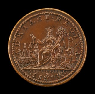 Venice Crowned Holding Cornucopiae and Scales, Galley and Arms [reverse], 1539.