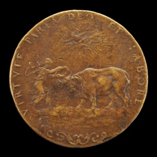 Female Figure Placing a Wreath on an Ox's Horns [reverse], probably 1558.