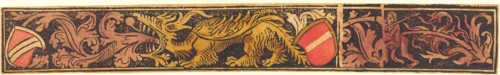 Grotesque Strip with Dragon, Shields and Wild Men, c. 1475/1500.