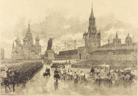 Le Couronnement du Tzar. Le Cortège imperiale traverse la Place Royale, 1883.