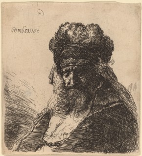 Old Bearded Man in a High Fur Cap, with Eyes Closed, c. 1635.