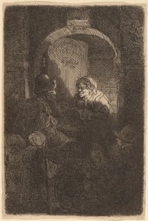 Woman at a Door Hatch Talking to a Man and Children (The Schoolmaster), 1641.
