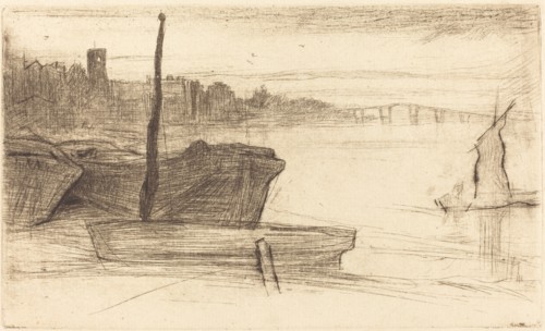 Chelsea Bridge and Church, c. 1870/1871.
