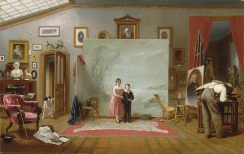 Interior with Portraits, ca. 1865. The little boy had just died when the picture was requested, but he was not then the small child shown here. Rather, he was a 26-year-old volunteer firefighter who h...