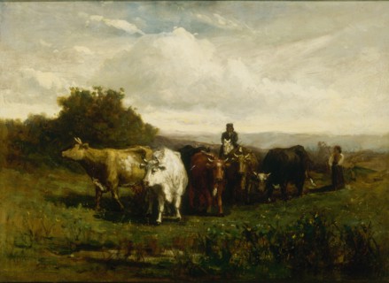Untitled (man on horseback, woman on foot driving cattle), 1880.