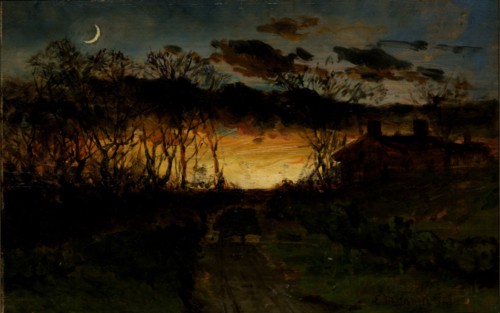 Untitled (sunset with quarter moon and farmhouse), 1883.