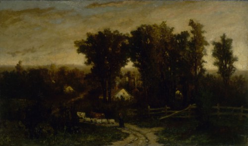 Untitled (woman with cattle and sheep at dusk), n.d.