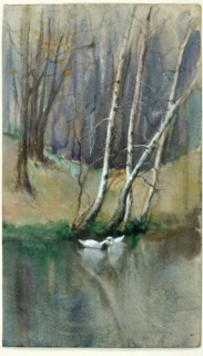 Untitled (Wood Scene with Birch Trees and Ducks), n.d.