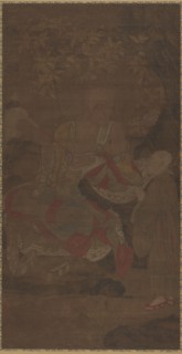 Luohan Holding a Fly Whisk, with Attendant, 14th century.