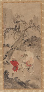 Landscape: A Dappled Horse and a Horseman, (16th century?). Formerly attributed to Zhao Mengfu.