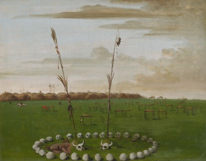Back View of Mandan Village, Showing the Cemetery, 1832.