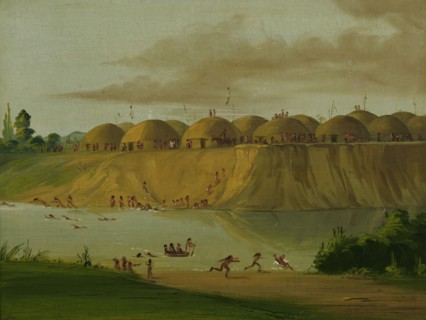 Hidatsa Village, Earth-covered Lodges, on the Knife River, 1810 Miles above St. Louis, 1832.