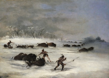 Sioux Indians on Snowshoes Lancing Buffalo, 1846-1848.