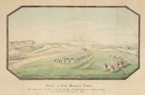 Attack on General Marcy's Train, 1867. [Attack on General Marcy's train near Pawnee Fort, Kansas, September 23, 1867. Escorted by Company K, 5th U.S. Infantry, Brevet Major D. H. Brotherton commanding...