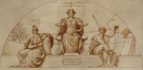 Cartoon for mural of Minnesota State Capital, "Institute of Justice", ca. 1904.