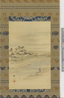 River-landscape: lumber yards and rafts, mid 19th century. Possibly by Utagawa Hiroshige II.