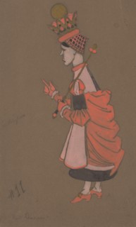 Red Queen (costume design for Alice-in-Wonderland) 1915).