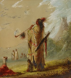 A Shoshonee Indian Smoking, ca. 1860s.