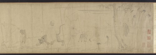 Luohans and animals crossing the sea, 16th-17th century. Formerly attributed to Li Gonglin.