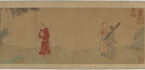 Emperor Shi Le Reverencing a Buddhist Monk, 1368-1644. Formerly attributed to Qian Xuan.