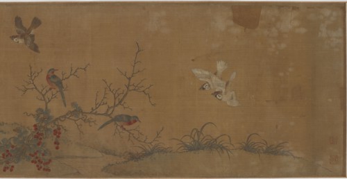 Rabbits, birds, and flowers, 17th century. Formerly attributed to Qian Xuan.